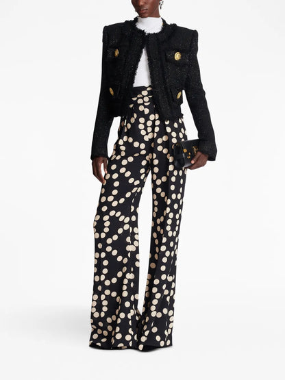 Polka-Dot Wide-Leg Silk Trousers