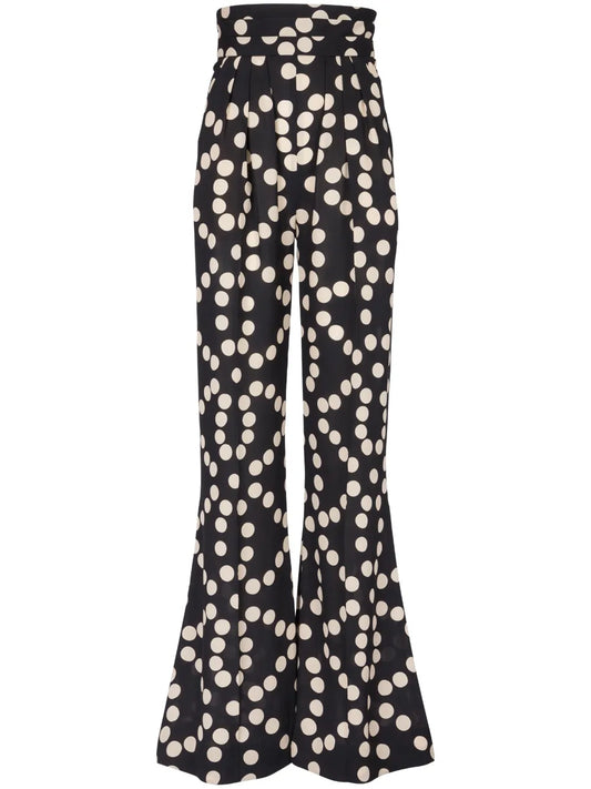 Polka-Dot Wide-Leg Silk Trousers