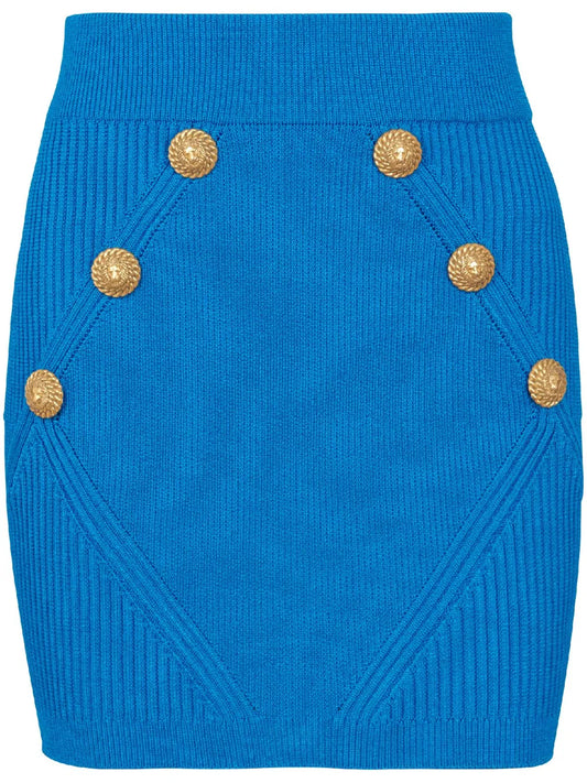 Button-Detailed Rib-Knit Skirt