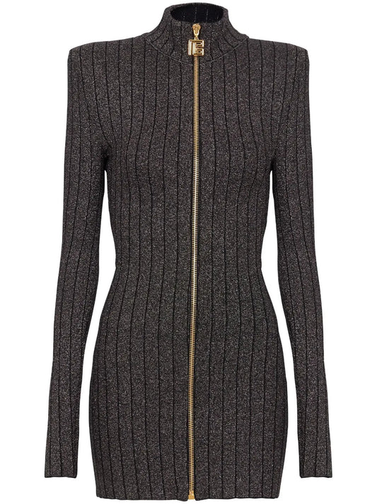 Lurex-Knit Zipped Minidress