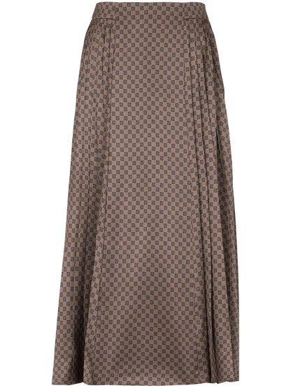 Monogram-Print Pleated Midi Skirt