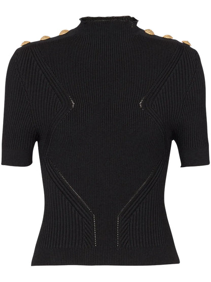 Button-Detail Ribbed Top
