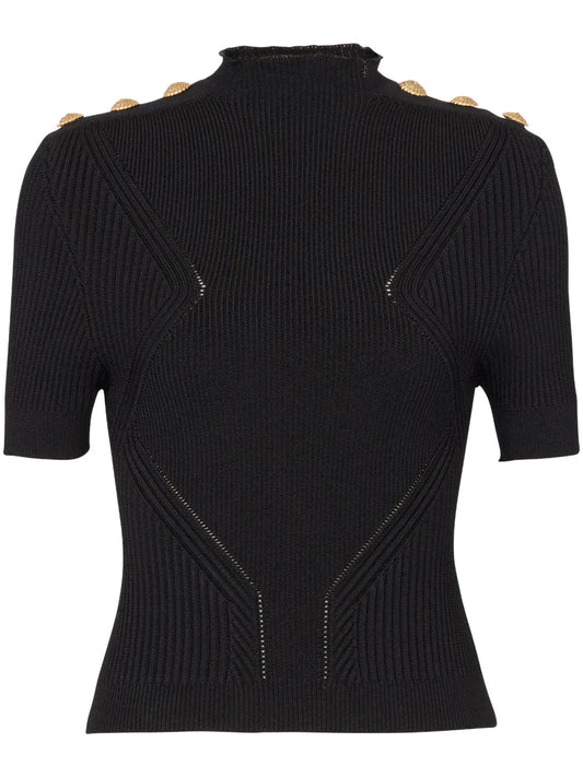 Button-Detail Ribbed Top