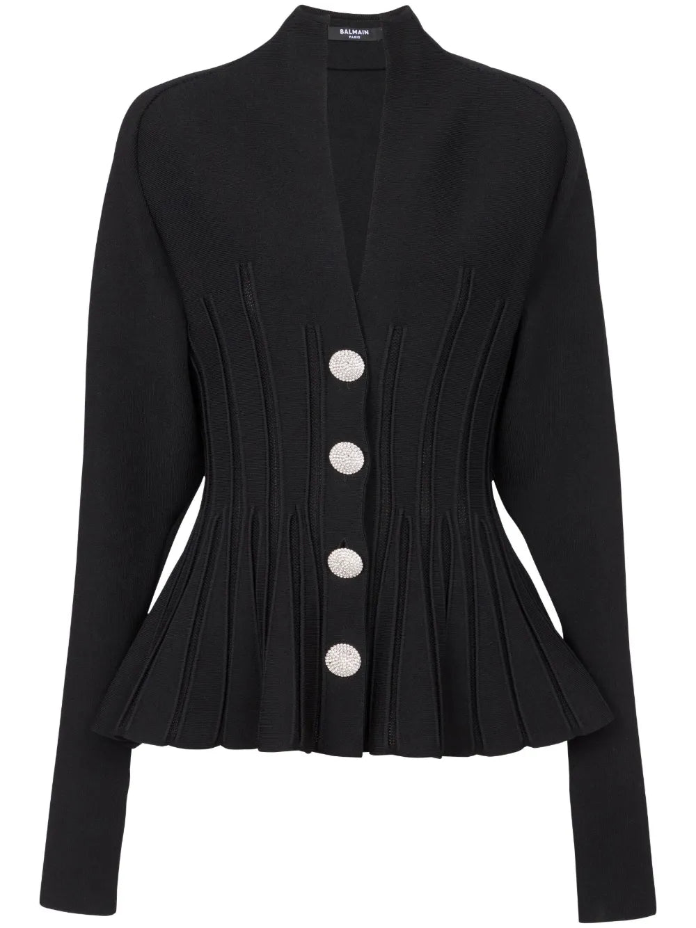 Rib-Knit Pleated Cardigan