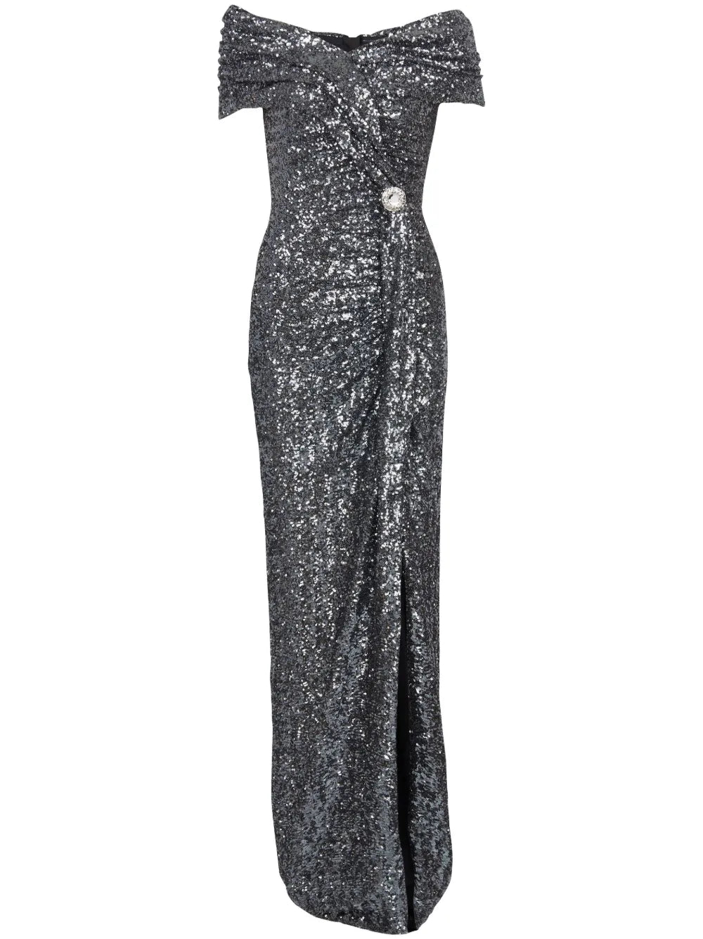 Off-Shoulder Sequin-Embellished Gown