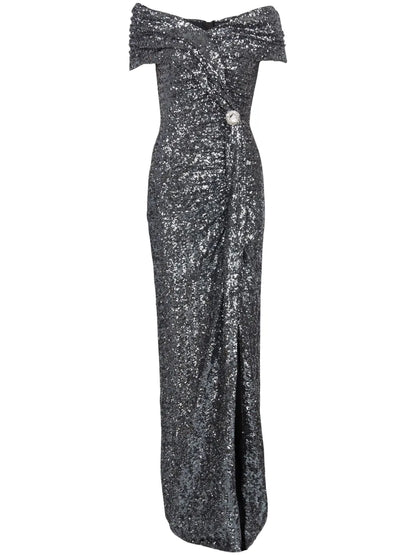 Off-Shoulder Sequin-Embellished Gown