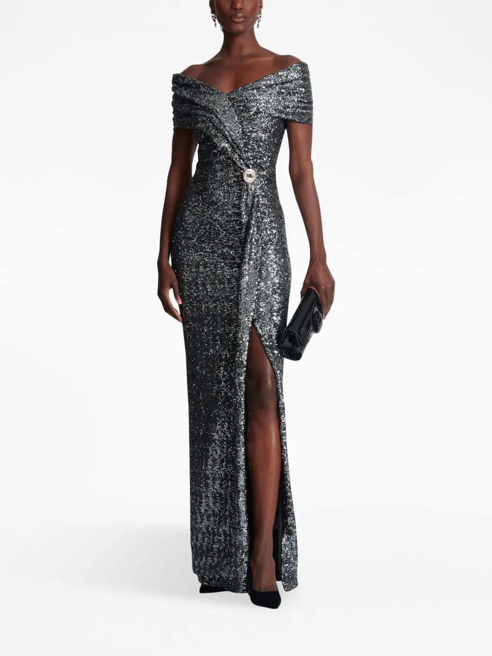 Off-Shoulder Sequin-Embellished Gown