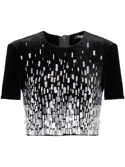 Sequin-Embellished Cropped Blouse
