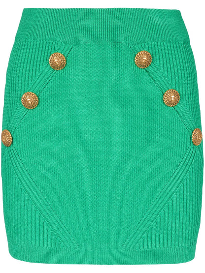 Button-Detailed Rib-Knit Skirt