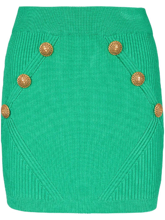 Button-Detailed Rib-Knit Skirt