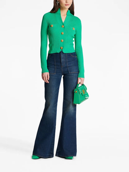 Buttoned Ribbed-Knit Cardigan