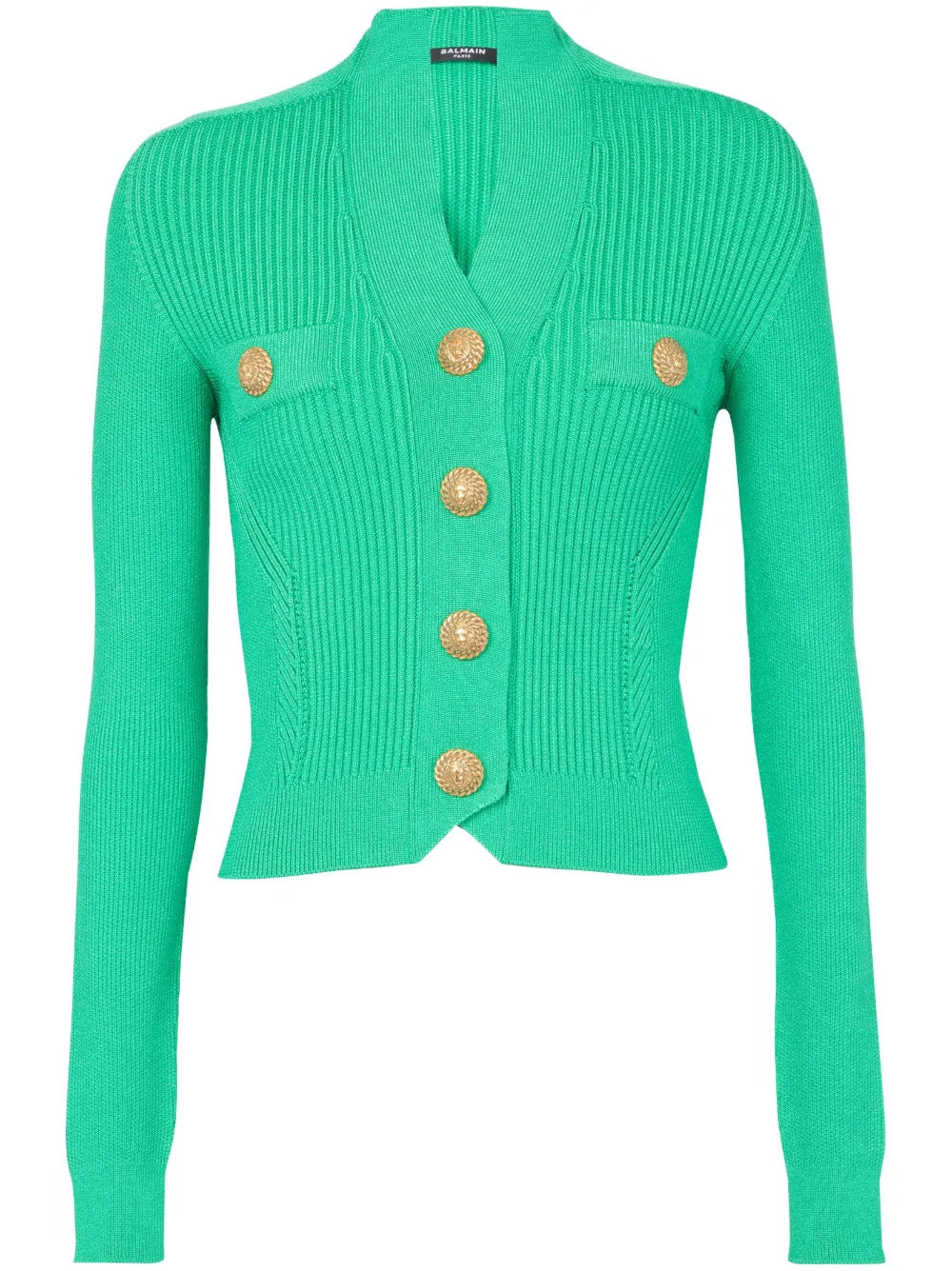 Buttoned Ribbed-Knit Cardigan