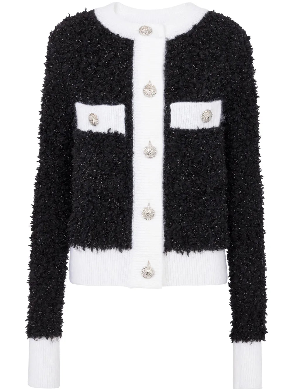 Bouclé Contrasting-Trim Knitted Cardigan