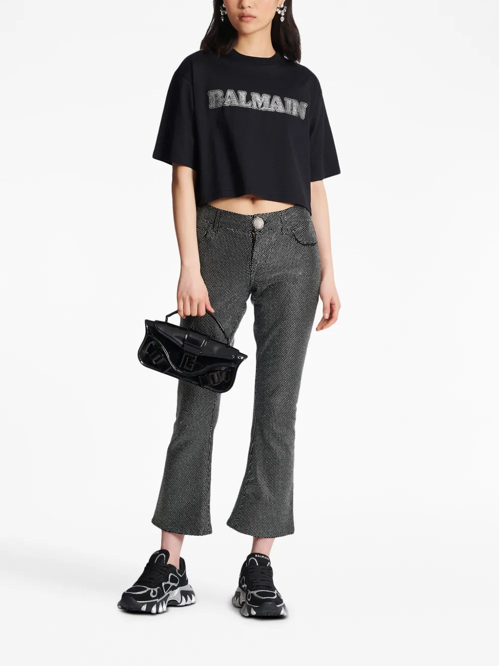 Rhinestone-Logo Cropped Cotton T-Shirt