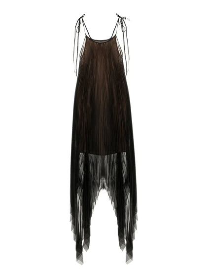Asymmetric Pleated Midi Dress