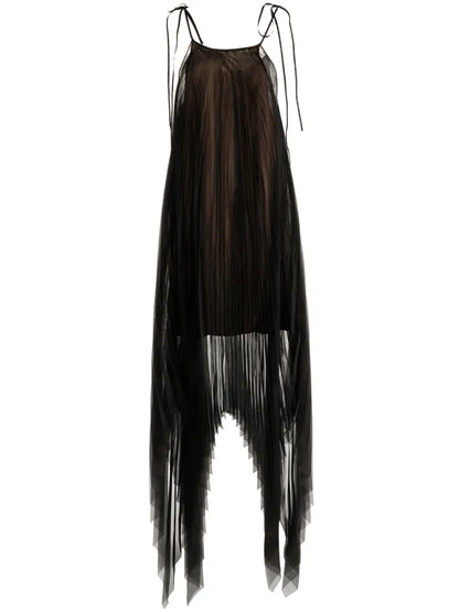 Asymmetric Pleated Midi Dress