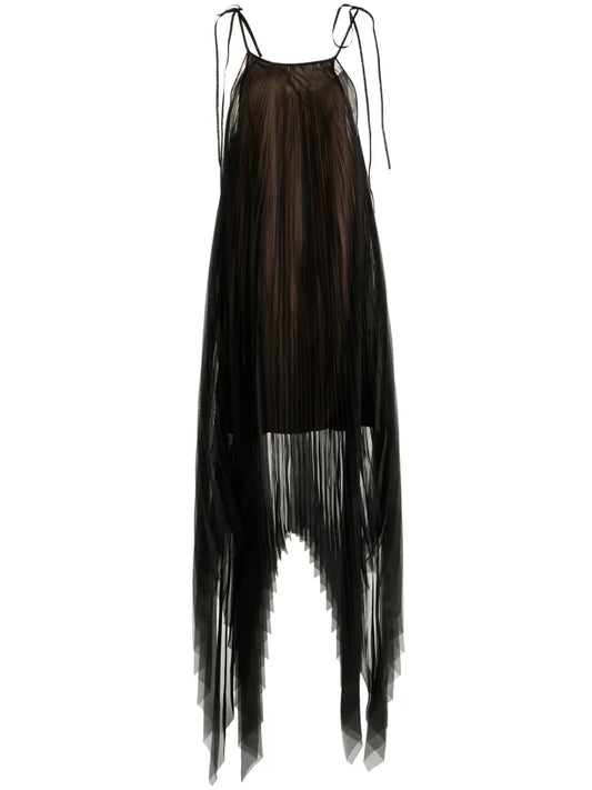 Asymmetric Pleated Midi Dress