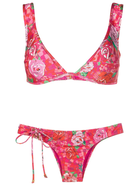 Geometric Rose-Print Bikini