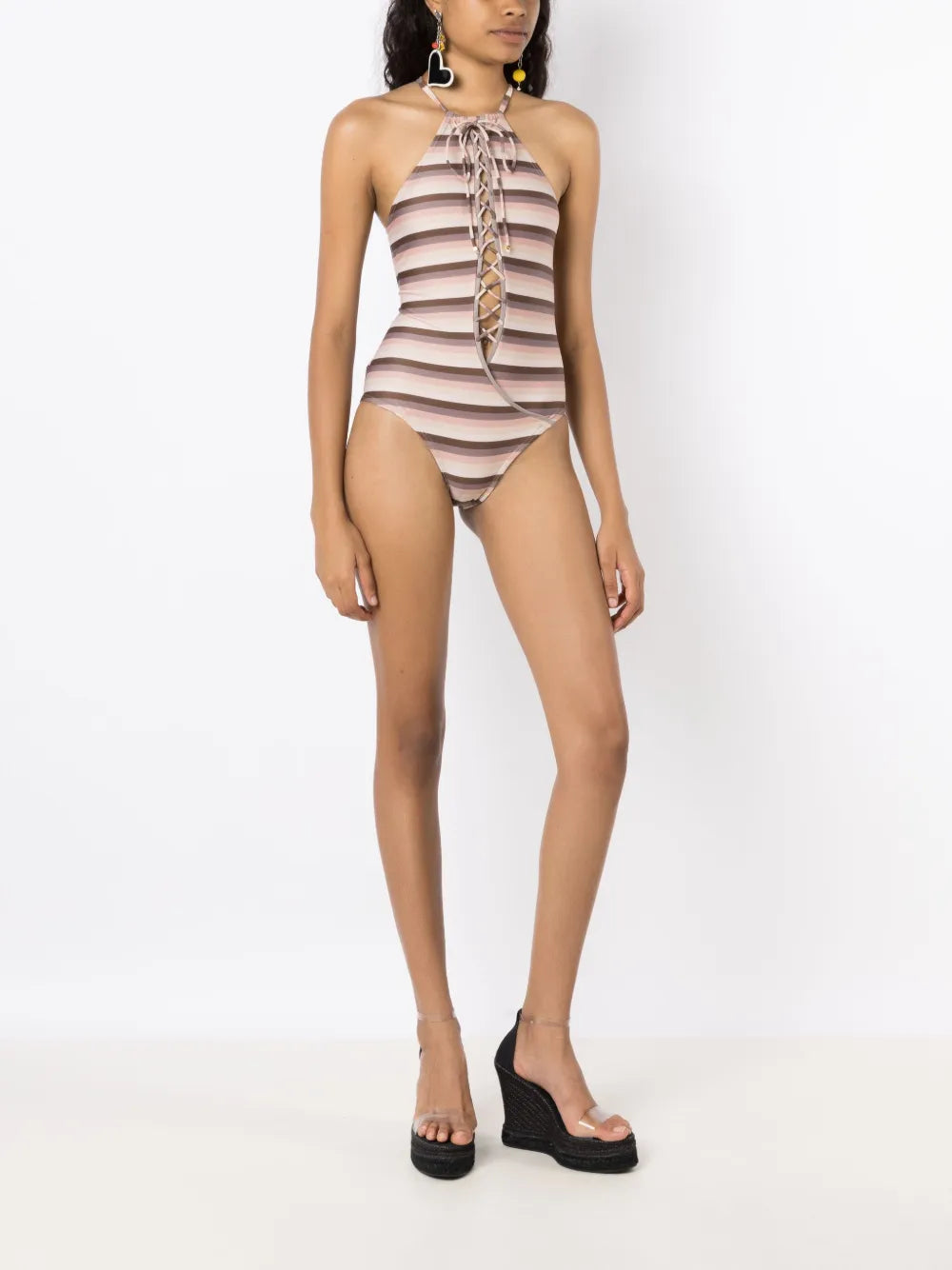 Striped Lace-Up Swimsuit