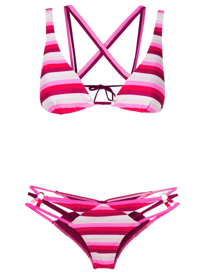 Stripe-Print Strappy Bikini