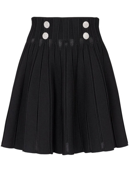 Ribbed-Knit Pleated Skater Skirt
