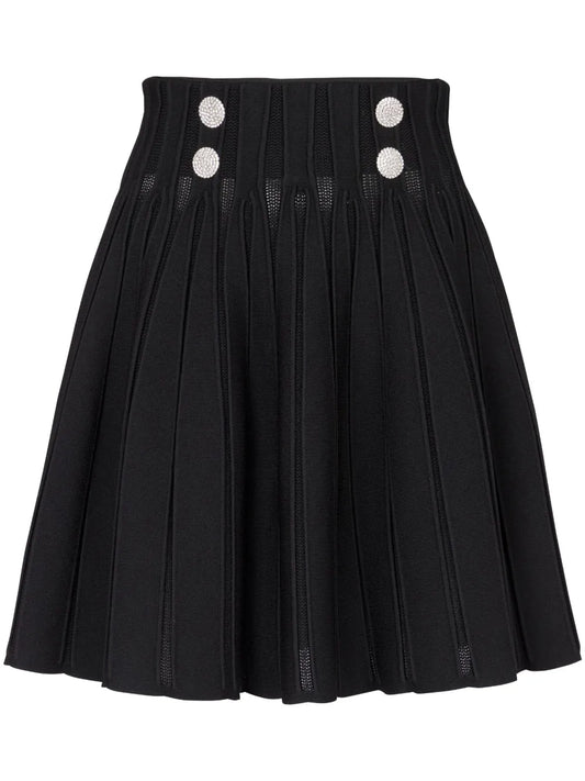 Ribbed-Knit Pleated Skater Skirt