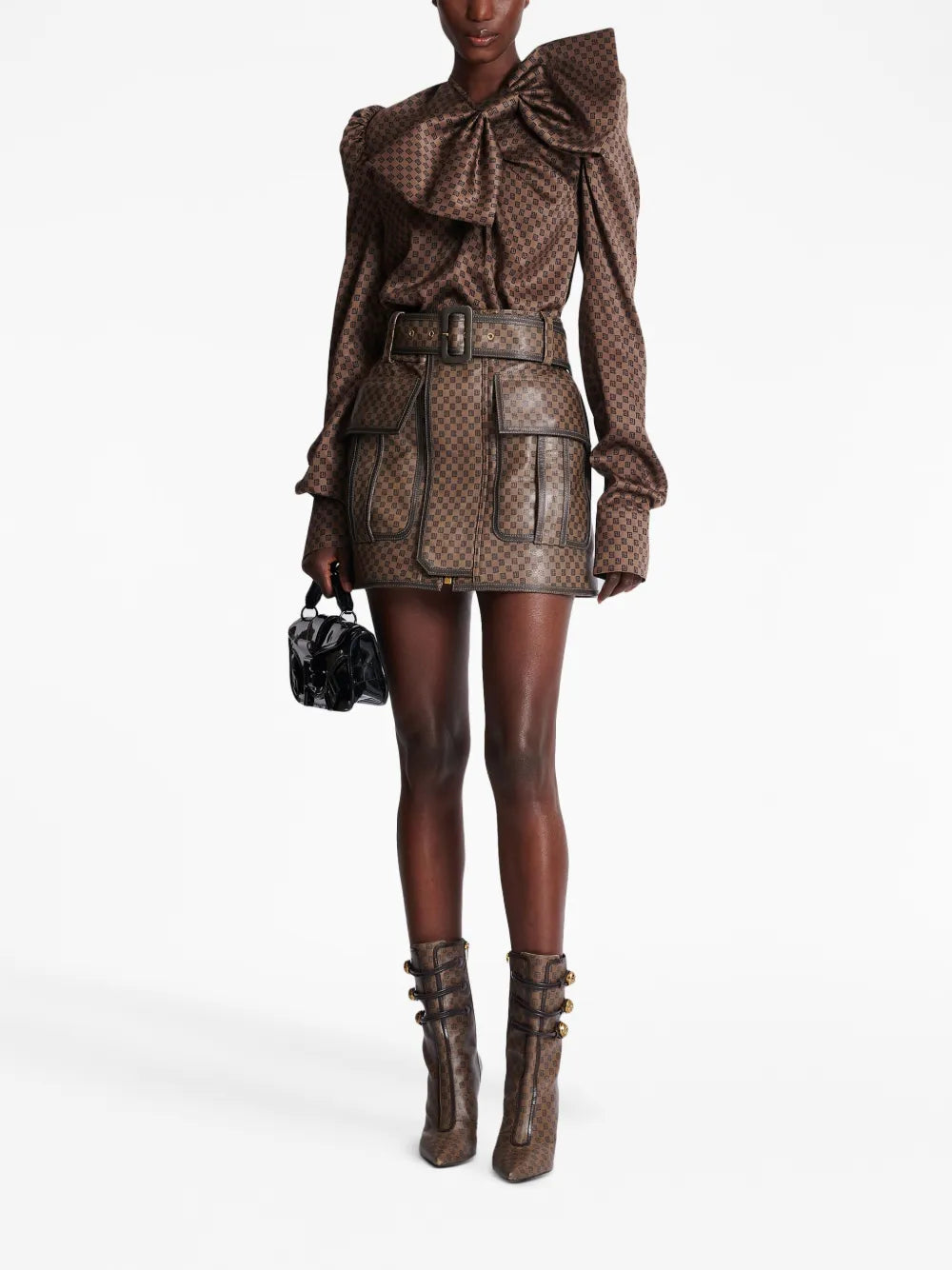 Monogram-Print Leather Miniskirt