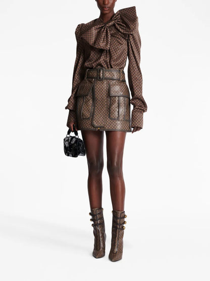 Monogram-Print Leather Miniskirt