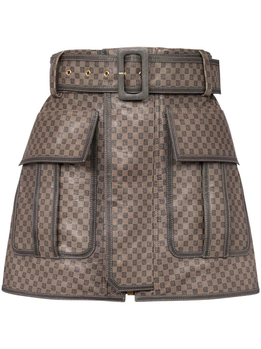Monogram-Print Leather Miniskirt