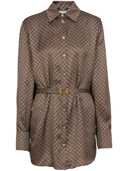 Mini Monogram-Print Silk Shirt