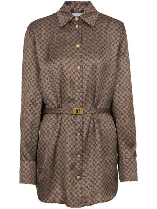 Mini Monogram-Print Silk Shirt