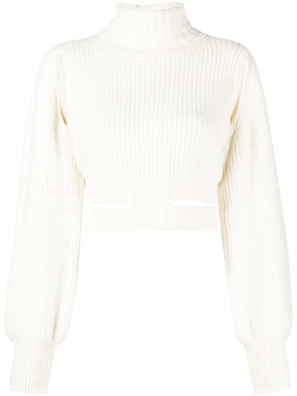 Roll-Neck Cropped Knit Jumper