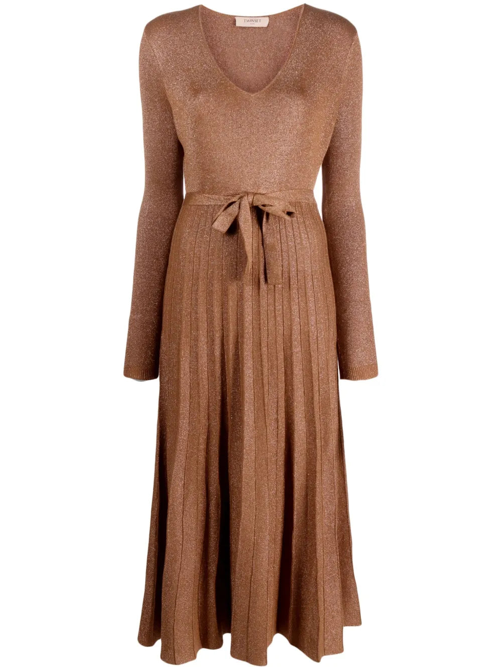 Long-Sleeve Pleated Midi Dress