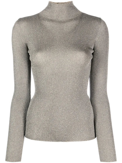 Metallic-Threading Ribbed Jumper