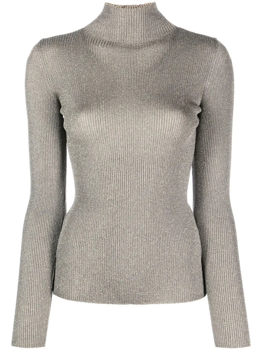 Metallic-Threading Ribbed Jumper