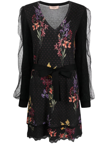 Floral-Print Tied-Waist Dress