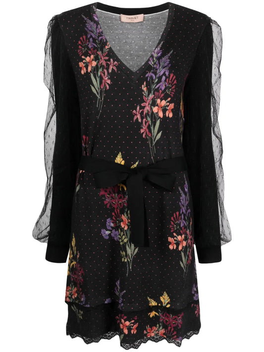 Floral-Print Tied-Waist Dress