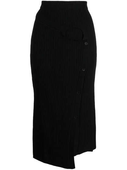 Ribbed-Knit Wool Midi Skirt
