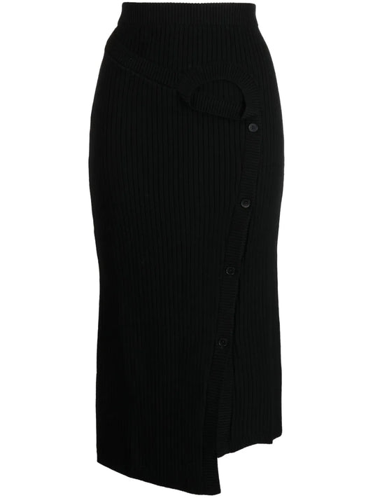 Ribbed-Knit Wool Midi Skirt