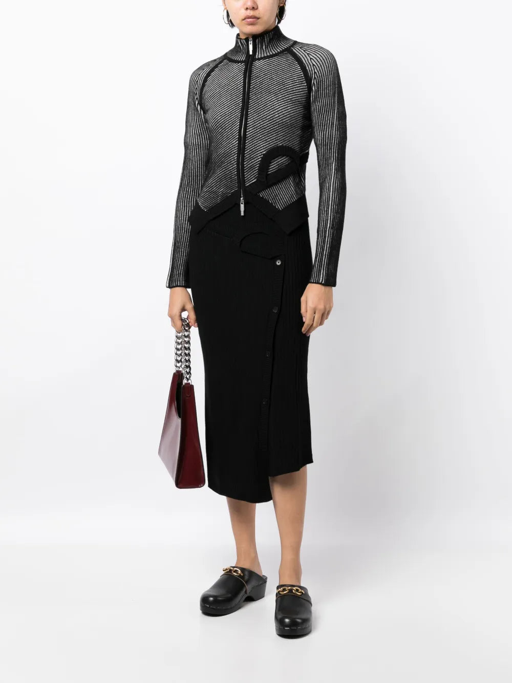 Ribbed-Knit Wool Midi Skirt