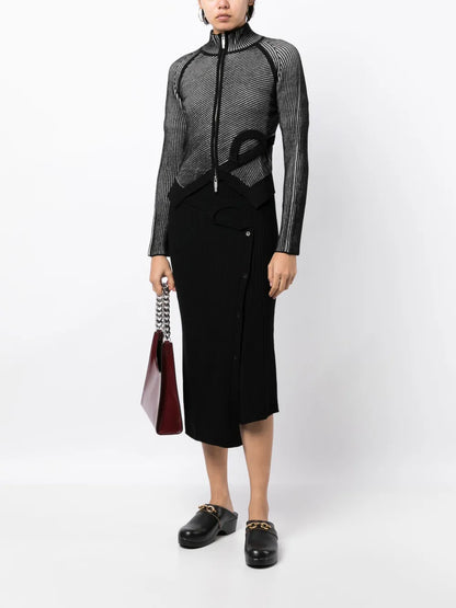 Ribbed-Knit Wool Midi Skirt