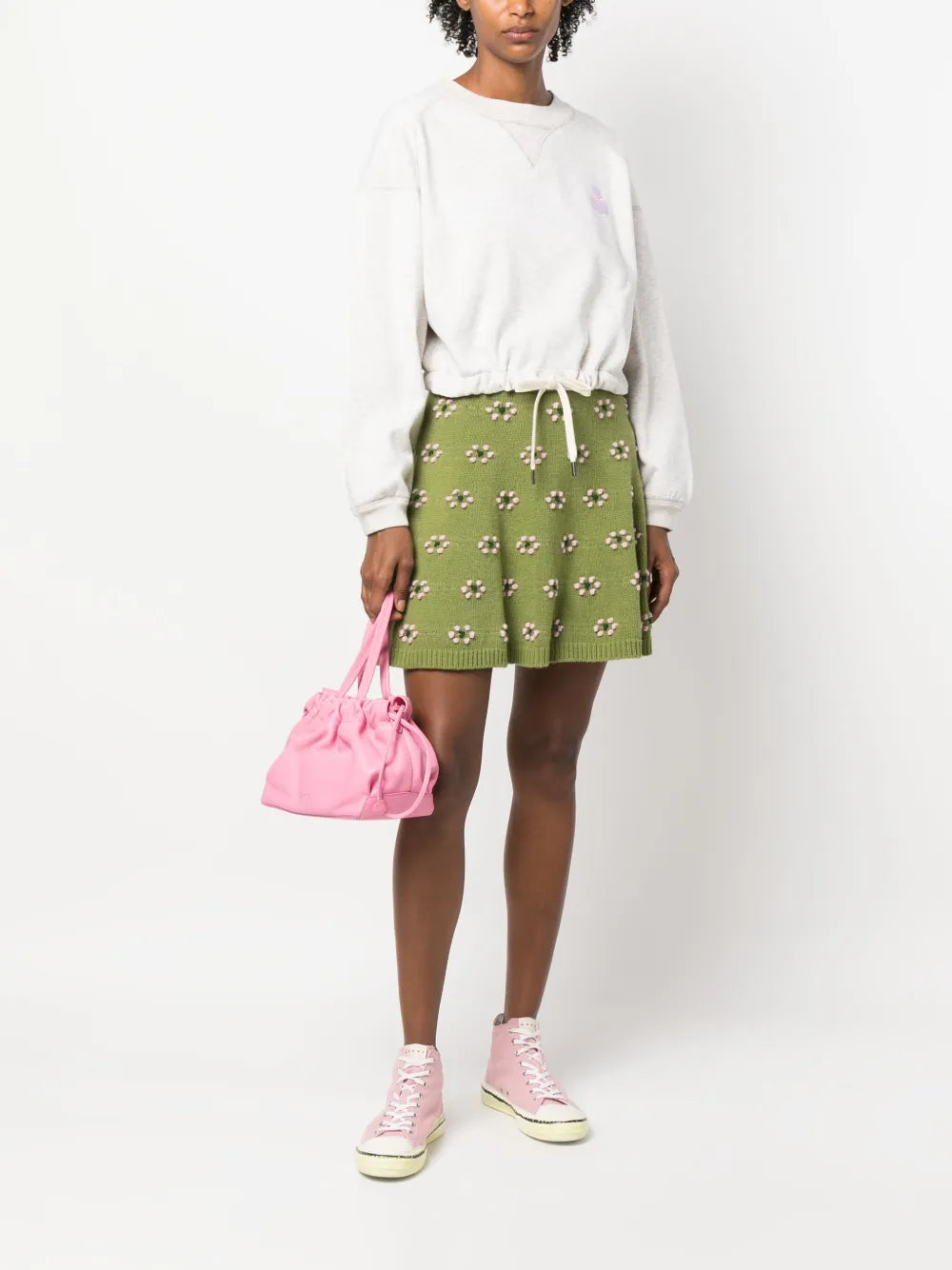 Floral-Motif Wool Skirt