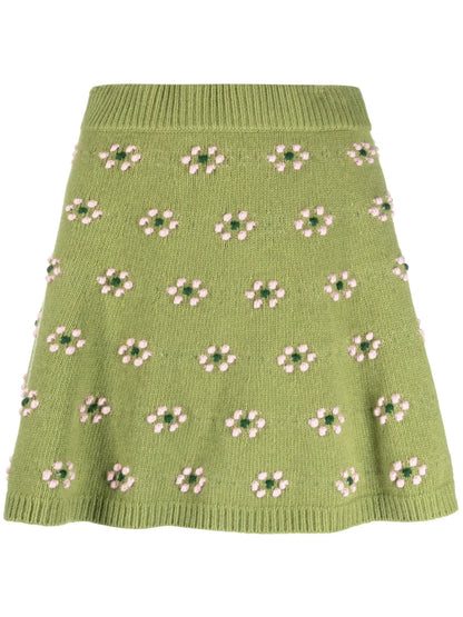 Floral-Motif Wool Skirt