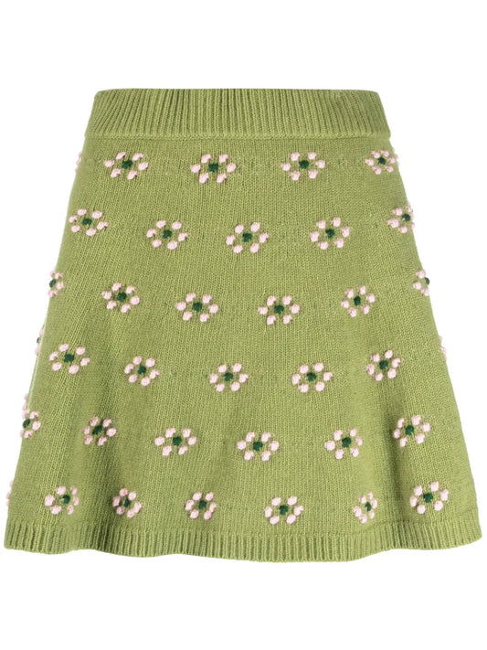 Floral-Motif Wool Skirt