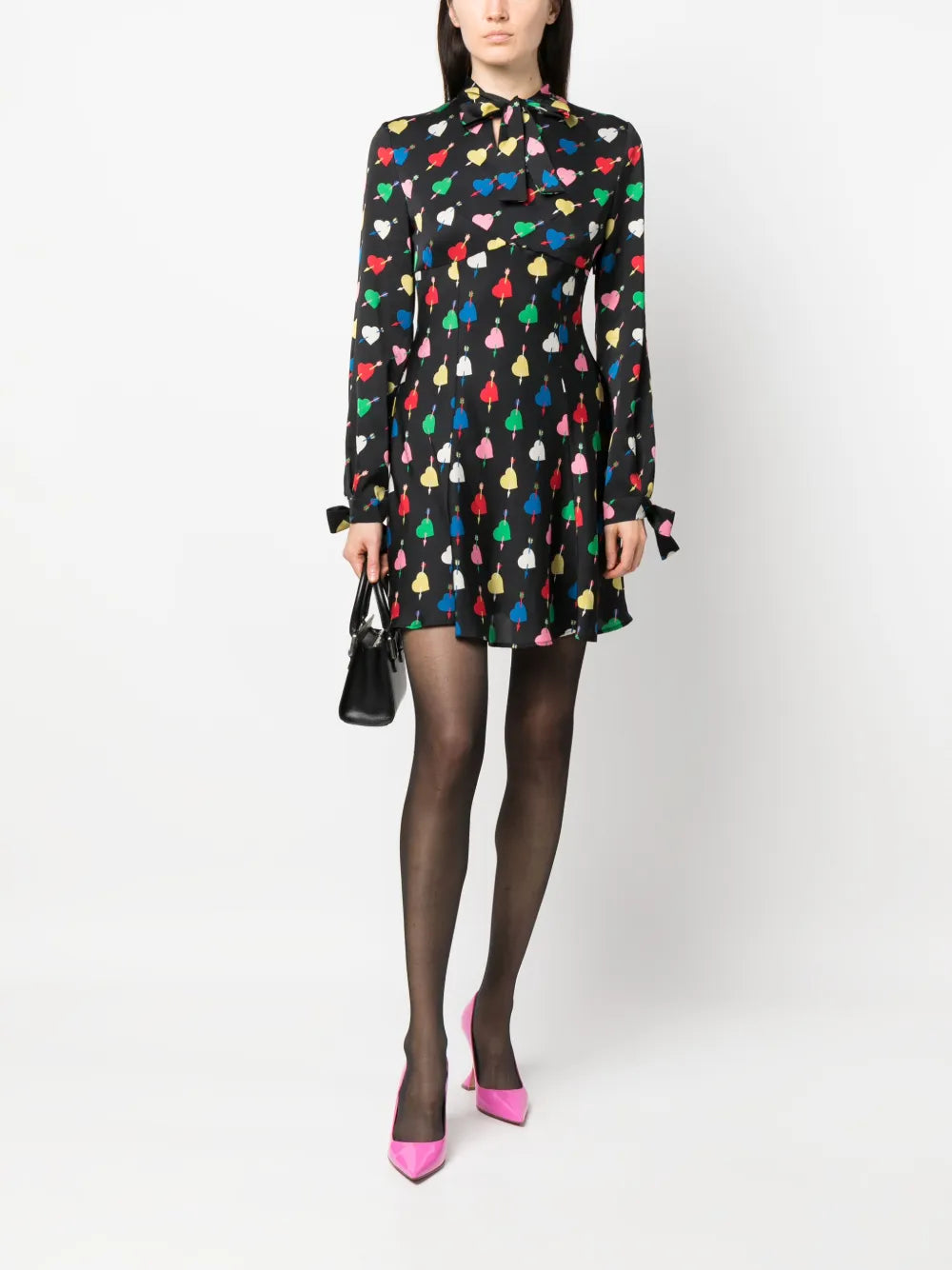 Heart-Print Long-Sleeved Dress
