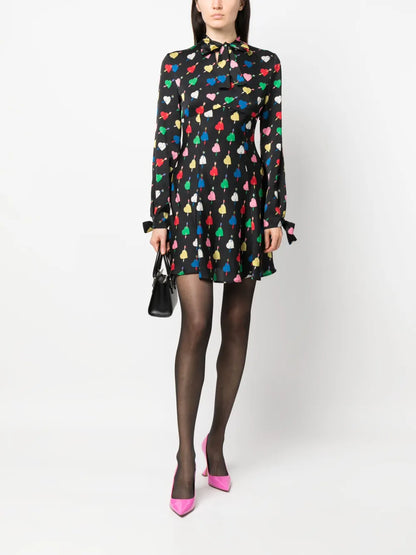 Heart-Print Long-Sleeved Dress