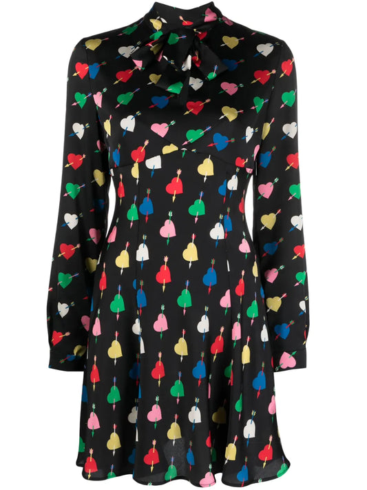 Heart-Print Long-Sleeved Dress