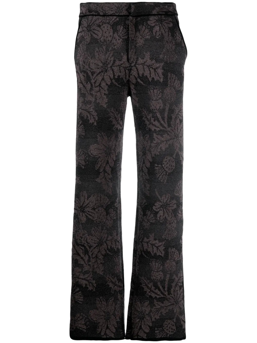 Floral-Jacquard Straight-Leg Lurex Trousers