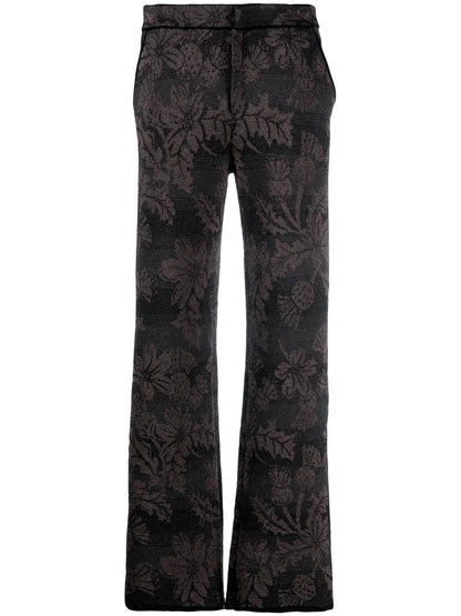 Floral-Jacquard Straight-Leg Lurex Trousers