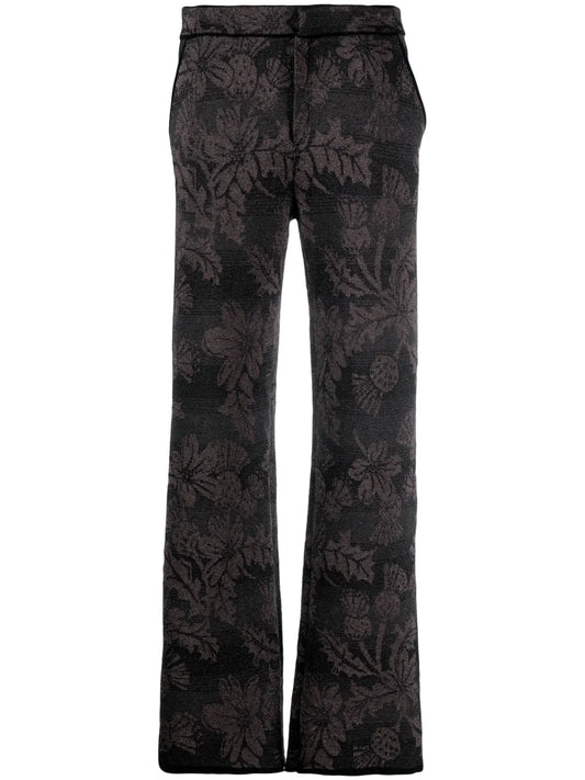 Floral-Jacquard Straight-Leg Lurex Trousers